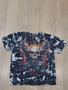 Y2K Men's Black Tie-Dye Skull & Motorcycle Short Sleeve Tee